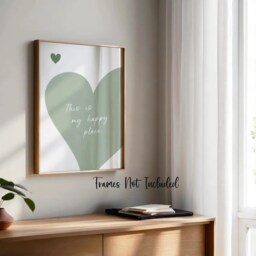 Happy Place Print Sage Green Wall Art Trendy Home Aesthetic Bedroom Kitchen Poster Living Room - thumbnail 2