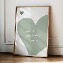Happy Place Print Sage Green Wall Art Trendy Home Aesthetic Bedroom Kitchen Poster Living Room - thumbnail 3