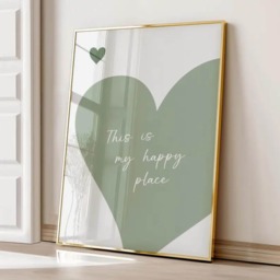 Happy Place Print Sage Green Wall Art Trendy Home Aesthetic Bedroom Kitchen Poster Living Room - thumbnail 1