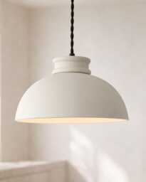 Large Pompeii - Ceramic Pendant Ceiling Light Handmade Minimalist Dome Hanging Fixture in Bone White - thumbnail 1