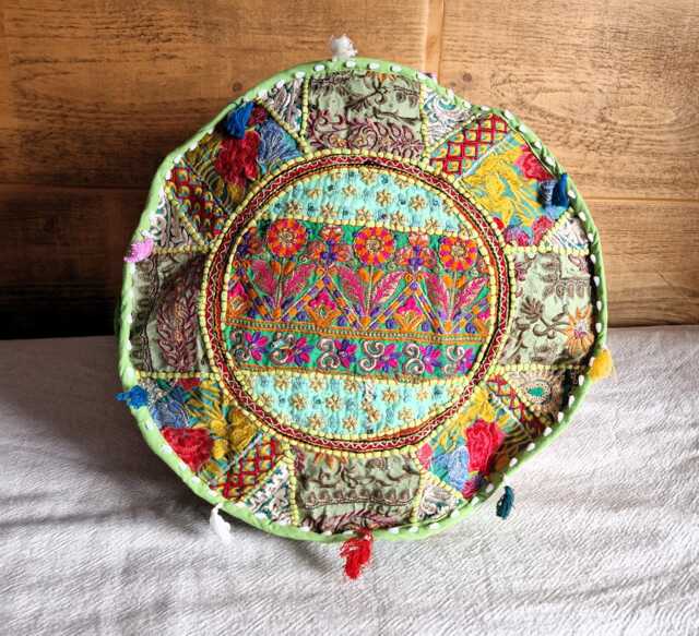 Ethnic Pouf Cover. Patchwork Foot Stool. Indian Home Deco - image 1
