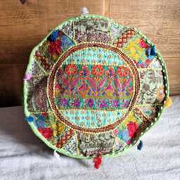 Ethnic Pouf Cover. Patchwork Foot Stool. Indian Home Deco - thumbnail 2
