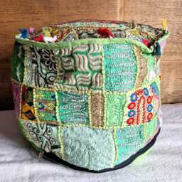 Ethnic Pouf Cover. Patchwork Foot Stool. Indian Home Deco - thumbnail 3
