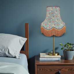 Handcrafted William Morris Snakeshead Blue Fabric Lampshade Slate Braid, Antique Gold Fringe, UK Handmade - thumbnail 3