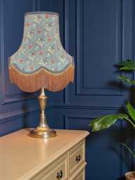 Handcrafted William Morris Snakeshead Blue Fabric Lampshade Slate Braid, Antique Gold Fringe, UK Handmade