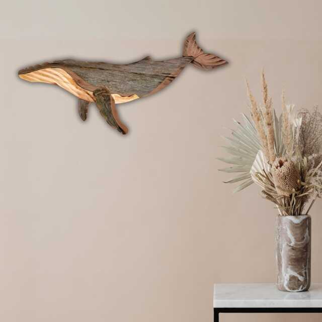 Reclaimed Wood Whale Calf Sculpture Handmade Coastal Wall Art - image 1