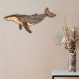 Reclaimed Wood Whale Calf Sculpture Handmade Coastal Wall Art - thumbnail 1