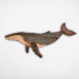 Reclaimed Wood Whale Calf Sculpture Handmade Coastal Wall Art - thumbnail 2