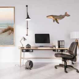 Reclaimed Wood Whale Calf Sculpture Handmade Coastal Wall Art - thumbnail 3