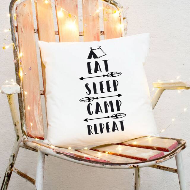 Pillow With Filling Camping Rules Tent Motto Ks171