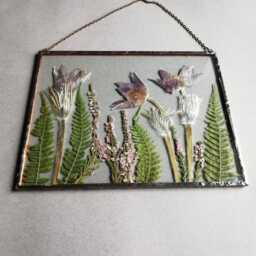 Pressed Pasque Flower Wall Art Glass Herbarium Frame, Dried Fern Decor - thumbnail 3