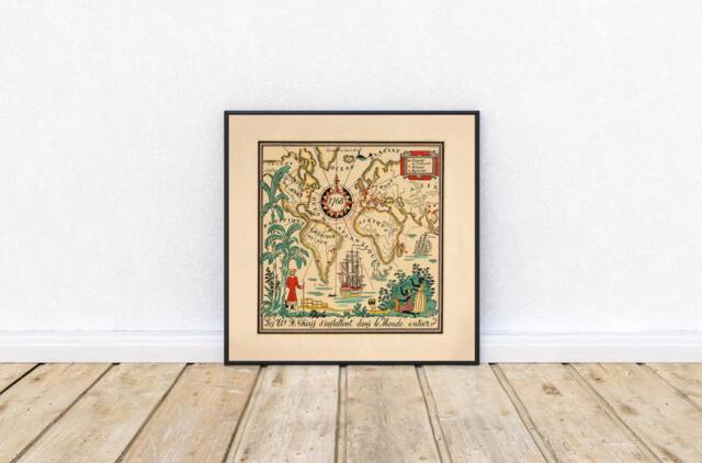 1768 World Map Print Vintage Style Wall Art - image 1