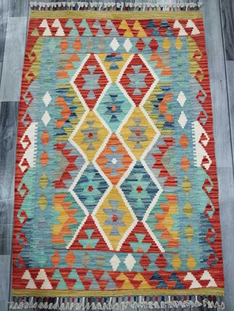 Kilim Rug Classic, Handmade Artisan Afghan Turkish Scandinavian Navajo Bohemian Wool Flatweave Multicolour 121x83 cm - image 1