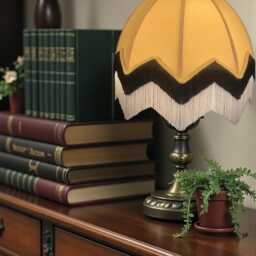 Handmade Art Deco Gold Lampshade Black & Cream Fringe, Braid, Bespoke British Made - thumbnail 2