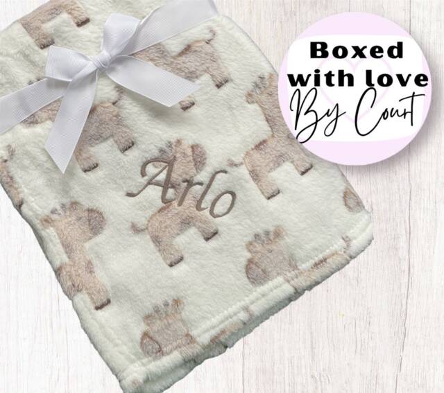 Personalised Giraffe Baby Gift, Embroidered Blanket, Girl, Boy Gender Neutral, Safari Themed Nursery, Shower - image 1