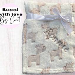 Personalised Giraffe Baby Gift, Embroidered Blanket, Girl, Boy Gender Neutral, Safari Themed Nursery, Shower - thumbnail 2