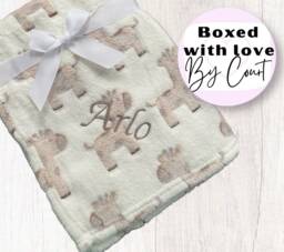 Personalised Giraffe Baby Gift, Embroidered Blanket, Girl, Boy Gender Neutral, Safari Themed Nursery, Shower - thumbnail 1