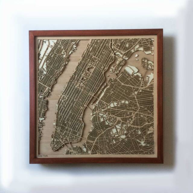 Laser Cut Wood Map Of New York - 3D Minimalist Framed Wall Art - image 1