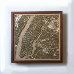 Laser Cut Wood Map Of New York - 3D Minimalist Framed Wall Art - thumbnail 1