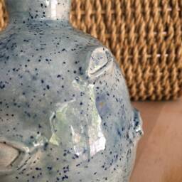 Unique Blue Eyed Ceramic Vase, Pottery Art Decor, Custom Clay Ballon Vase Design, Modern Home Living Room Personalized Gift - thumbnail 3