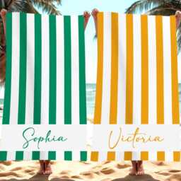 Groovy Striped Personalized Beach Towel, Pool Party Towels, Retro Style Bridesmaid Birthday Vacation Gift For Her, Swimming Club Towel - thumbnail 2