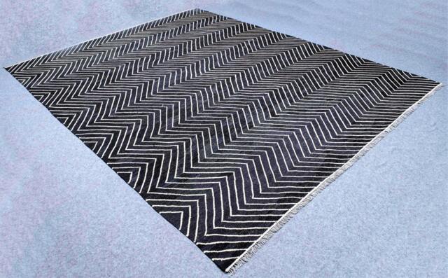Large Black & White Rug, White Black Kilim Rug, 10 X 13 Area Living Room Rug Dhurrie, Made To Order Rug - image 1