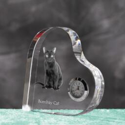 Bombay Cat - Crystal Clock in The Shape Of A Heart With Image Pure-Bred Cat - thumbnail 2