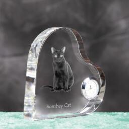 Bombay Cat - Crystal Clock in The Shape Of A Heart With Image Pure-Bred Cat - thumbnail 3