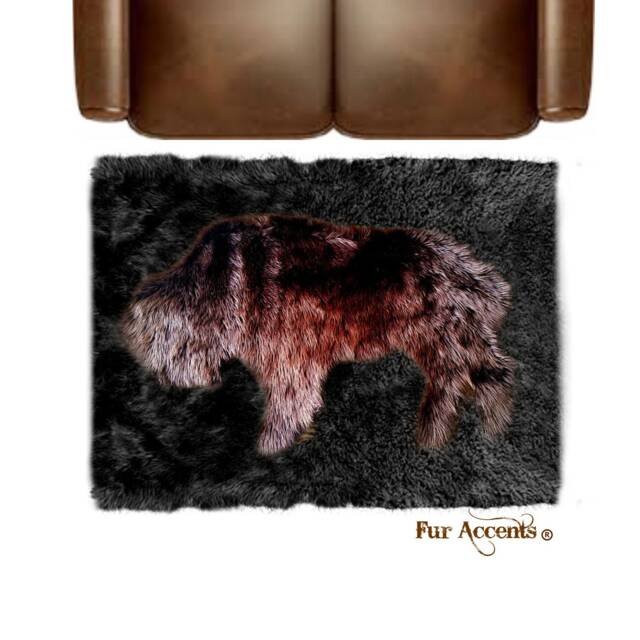Buffalo Art Rug - Plush Faux Fur, Western Decor - Hand Sewn - image 1