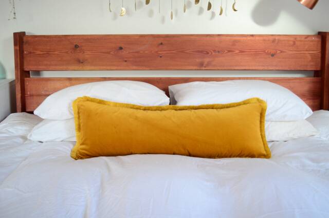 Long Lumbar - Mustard Velvet Throw Pillow Yellow Fringe Cushion - image 1