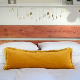Long Lumbar - Mustard Velvet Throw Pillow Yellow Fringe Cushion - thumbnail 2