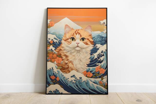 Hokusai Cat Print. Japanese Wall Art Decor - image 1