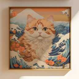 Hokusai Cat Print. Japanese Wall Art Decor - thumbnail 2