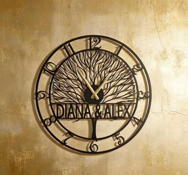 Personalized Metal Wall Clock With Names, Tree Of Life Design, Custom Family Name Clock, Oversized Farmhouse Modern - image 1