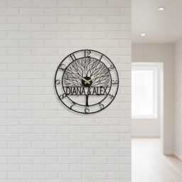 Personalized Metal Wall Clock With Names, Tree Of Life Design, Custom Family Name Clock, Oversized Farmhouse Modern - thumbnail 3