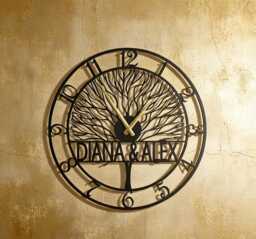 Personalized Metal Wall Clock With Names, Tree Of Life Design, Custom Family Name Clock, Oversized Farmhouse Modern - thumbnail 1