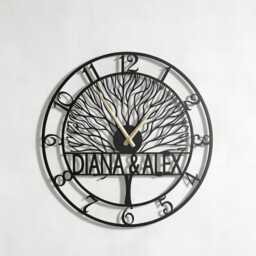 Personalized Metal Wall Clock With Names, Tree Of Life Design, Custom Family Name Clock, Oversized Farmhouse Modern - thumbnail 2