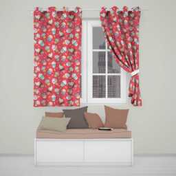 Cute Kawaii Ice Cream Desserts On Red Background Seamless Pattern Readymade Eyelet Ring Top Thermal 100% Blackout Curtains