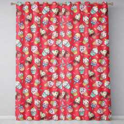 Cute Kawaii Ice Cream Desserts On Red Background Seamless Pattern Readymade Eyelet Ring Top Thermal 100% Blackout Curtains - thumbnail 2