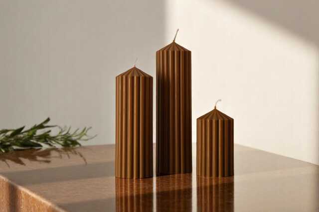 Extra Large Textured Ribbed Pillar Candle - Elegant Home Decor Classic Homedecor Handmade Candle Christmas Gift - image 1