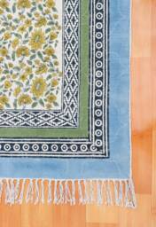 Floral Block Print Cotton Runner Rug Vintage Style, 4x12 Feet - thumbnail 1