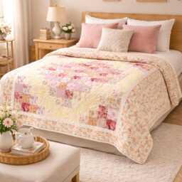 "Rose Petal Path Quilt Pattern - Floral Patchwork Throw - 58"" X 74" - thumbnail 3