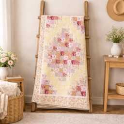 "Rose Petal Path Quilt Pattern - Floral Patchwork Throw - 58"" X 74" - thumbnail 2