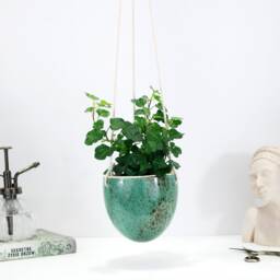 Turquoise Hanging Planter Handmade Ceramic Indoor Plant Pot - thumbnail 4