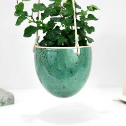 Turquoise Hanging Planter Handmade Ceramic Indoor Plant Pot - thumbnail 2