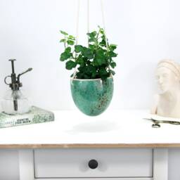 Turquoise Hanging Planter Handmade Ceramic Indoor Plant Pot - thumbnail 3
