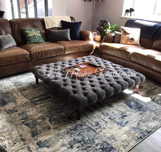 Argent Silver Velvet Chesterfield Footstool/Coffee Table Pouffe - image 1