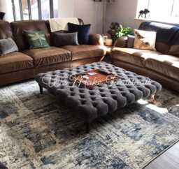 Argent Silver Velvet Chesterfield Footstool/Coffee Table Pouffe - thumbnail 1