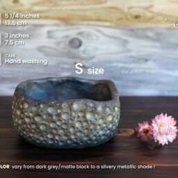 Dotted Decorative Handmade Black Ceramic Planter For Indoor Plants. Textured Rectangular Pottery Unglazed Pot. Modern, Minimalist - thumbnail 3