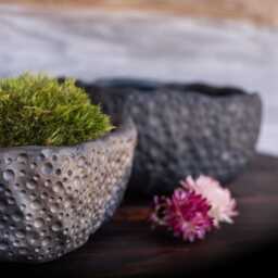Dotted Decorative Handmade Black Ceramic Planter For Indoor Plants. Textured Rectangular Pottery Unglazed Pot. Modern, Minimalist - thumbnail 4